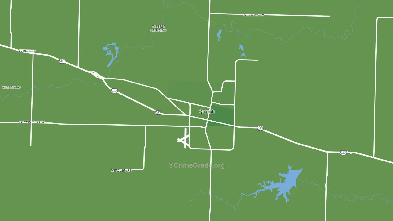 Quanah, TX Map of Vehicle Theft Rates