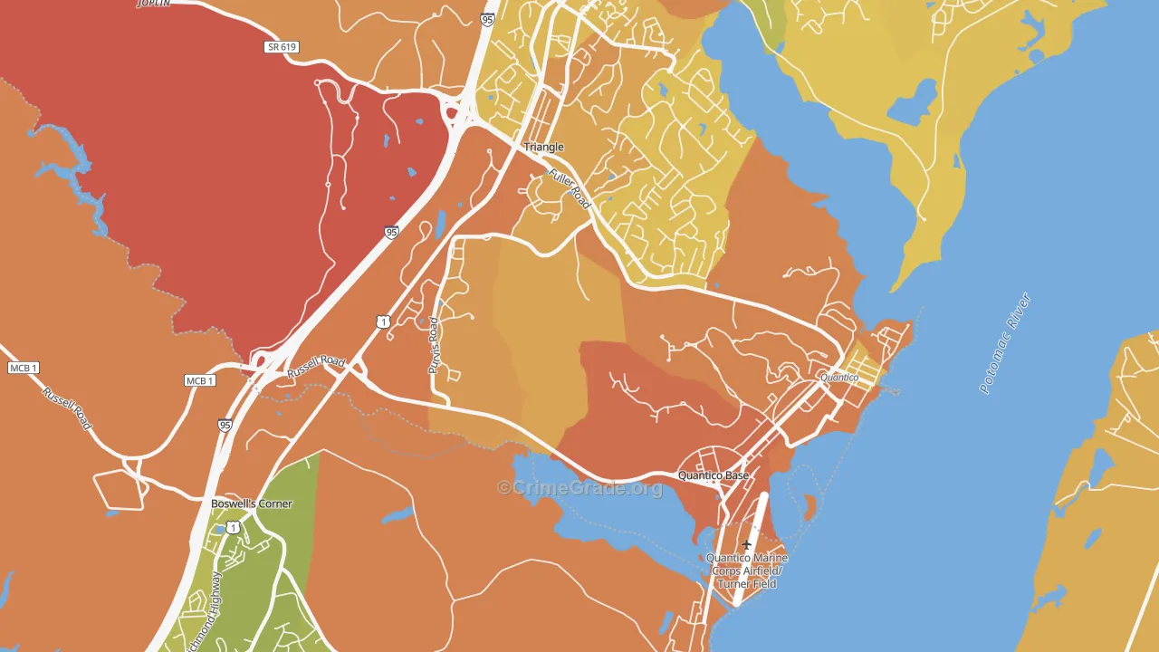 Quantico Base, VA Map of Vehicle Theft Rates