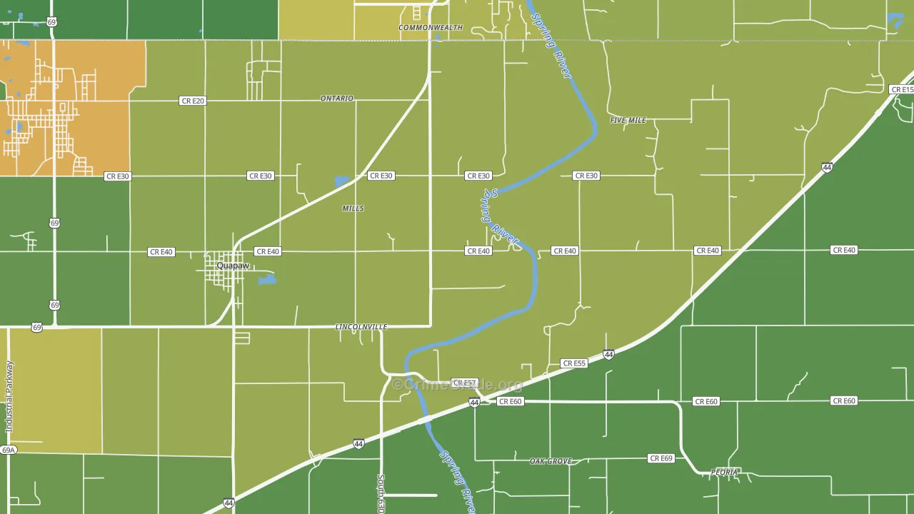 Quapaw, OK Map of Vehicle Theft Rates