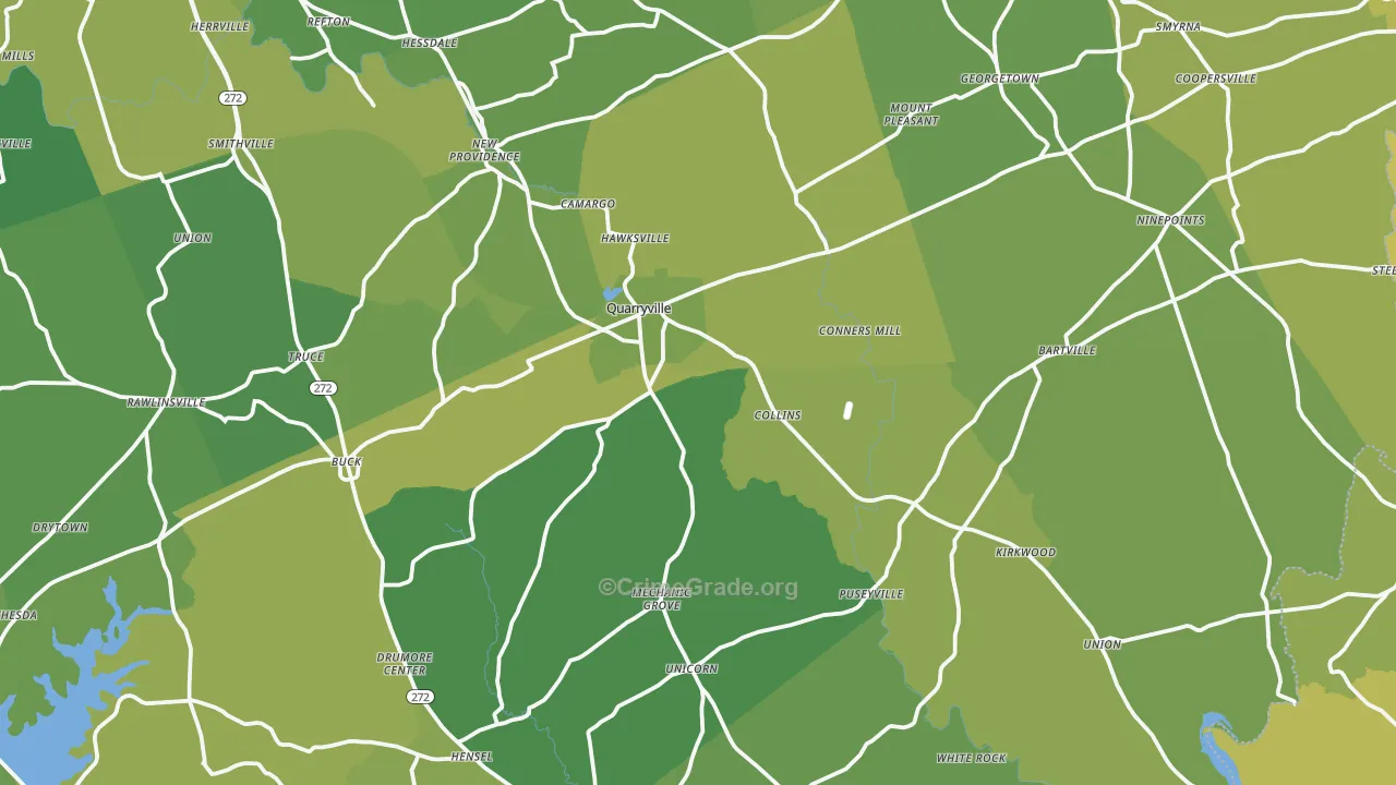 Quarryville, PA Map of Vehicle Theft Rates