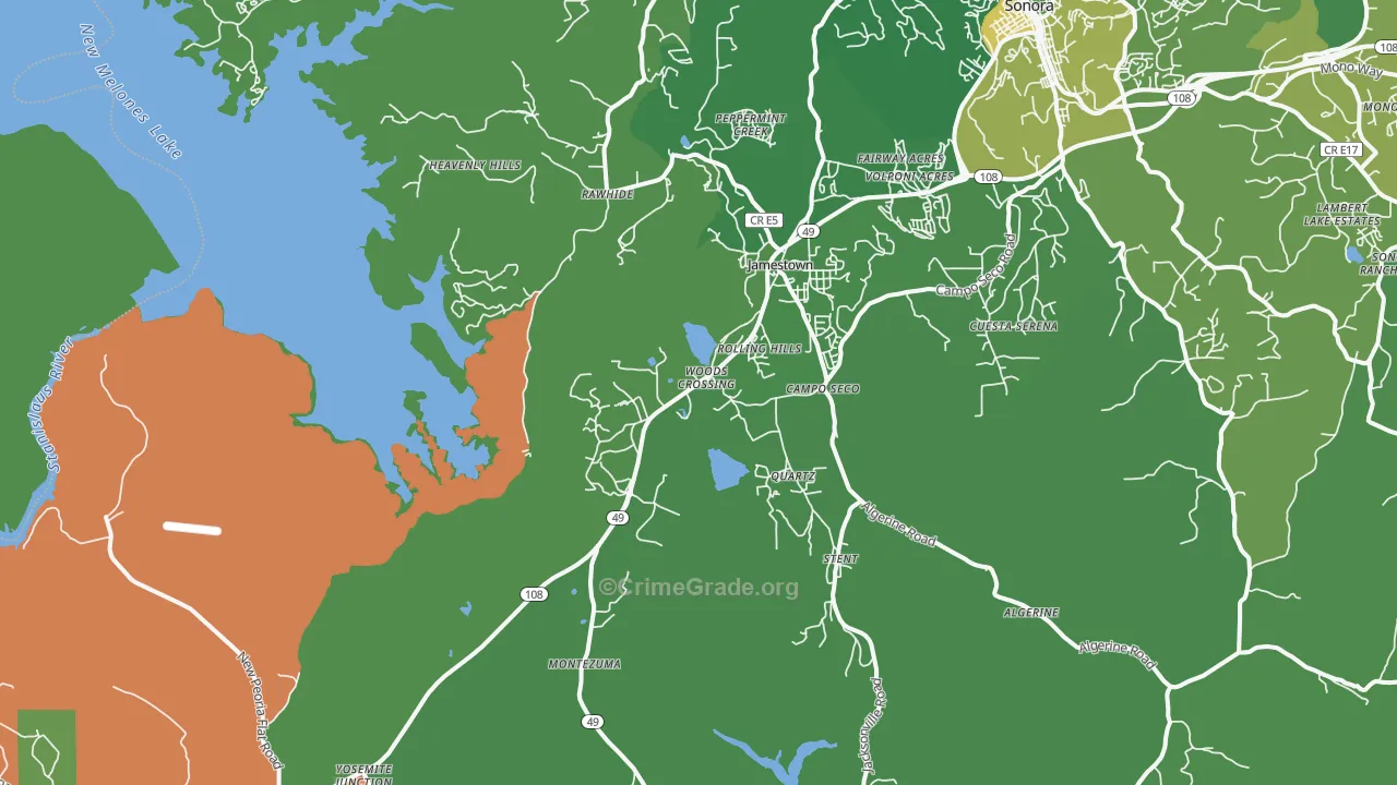 Quartz, CA Map of Vehicle Theft Rates