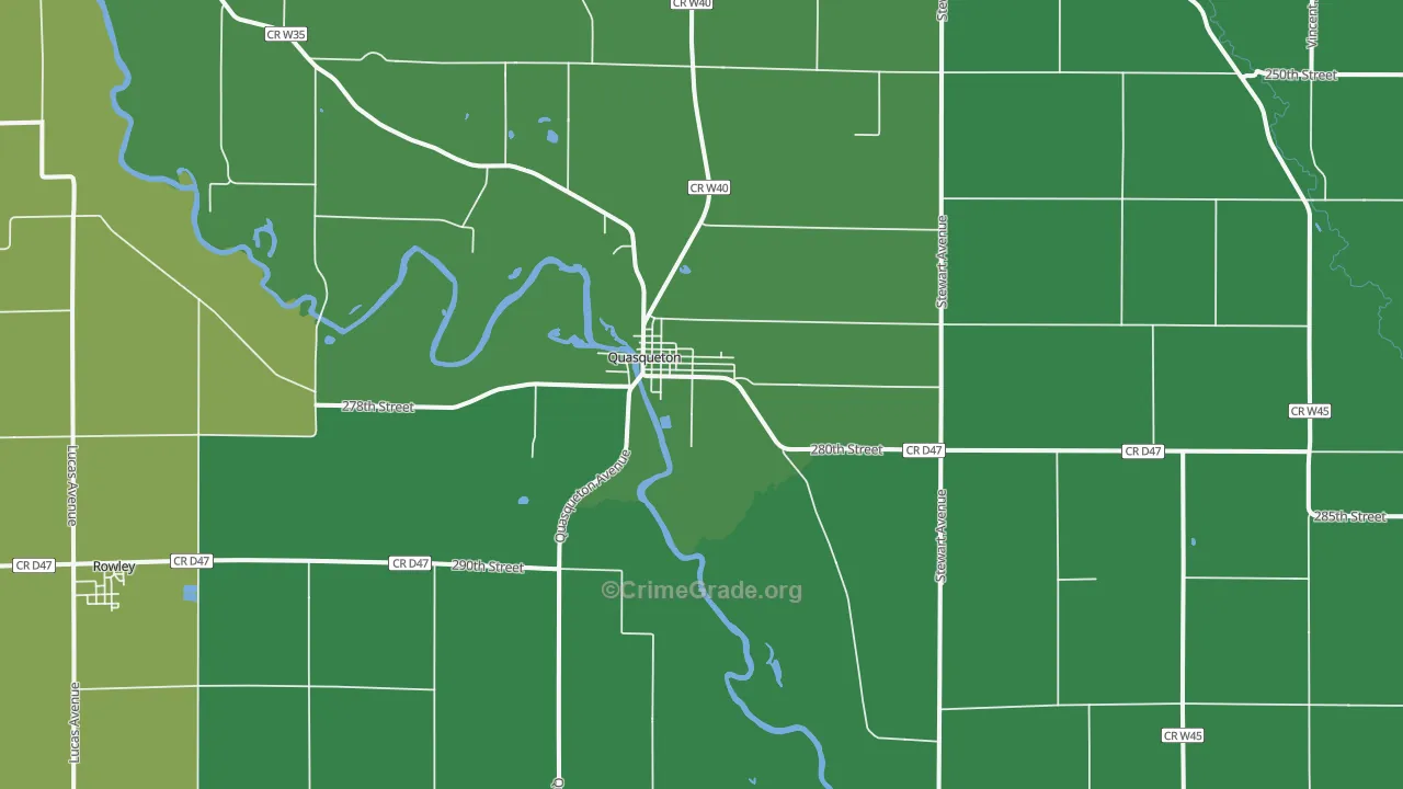 Quasqueton, IA Map of Vehicle Theft Rates