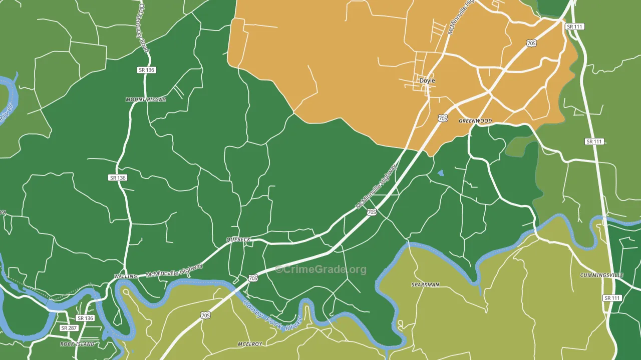 Quebeck, TN Map of Vehicle Theft Rates