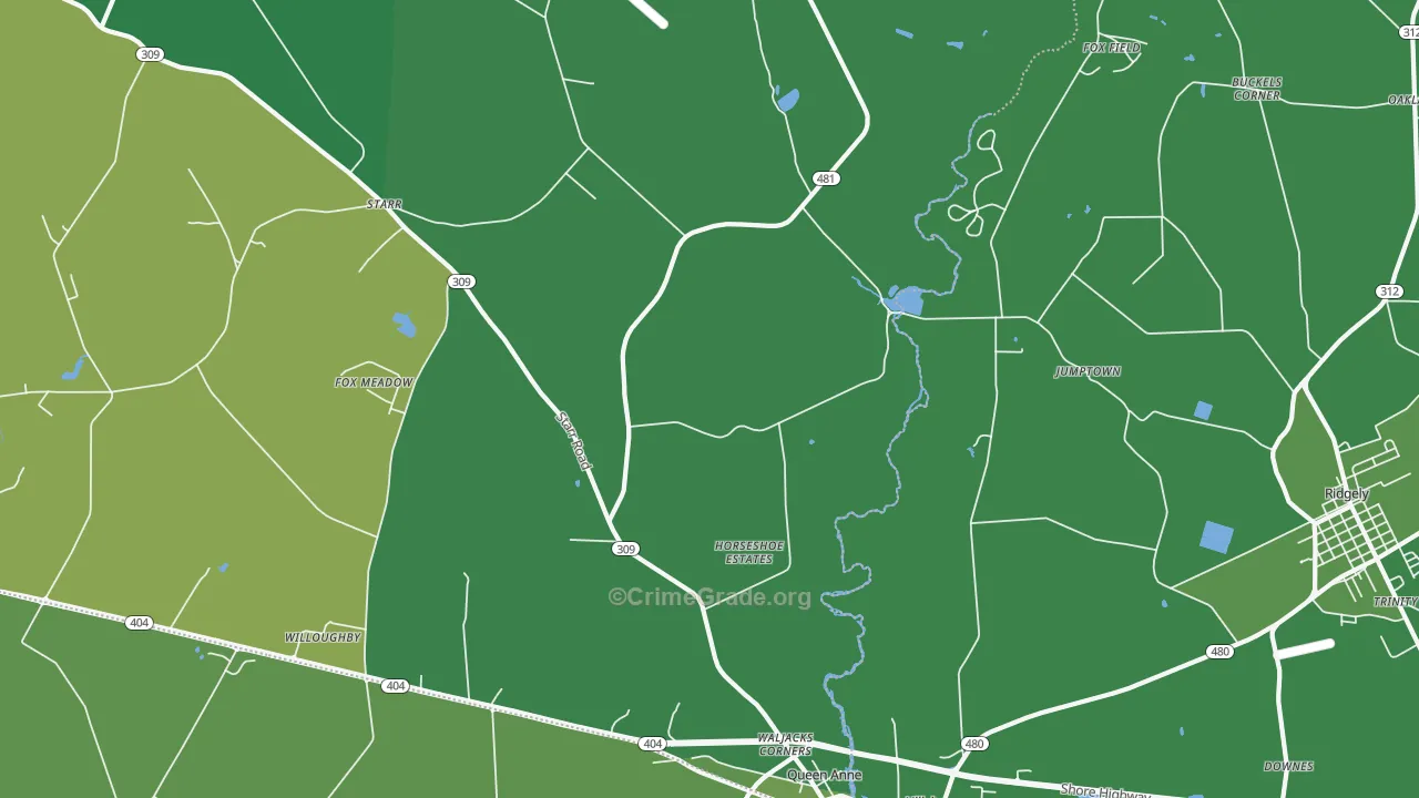Queen Anne, MD Map of Vehicle Theft Rates