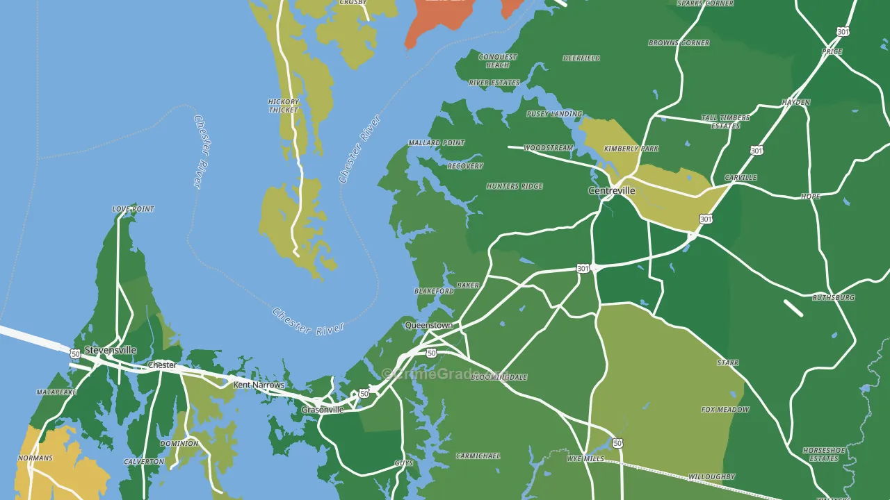 Queen Anne's County, MD Map of Vehicle Theft Rates