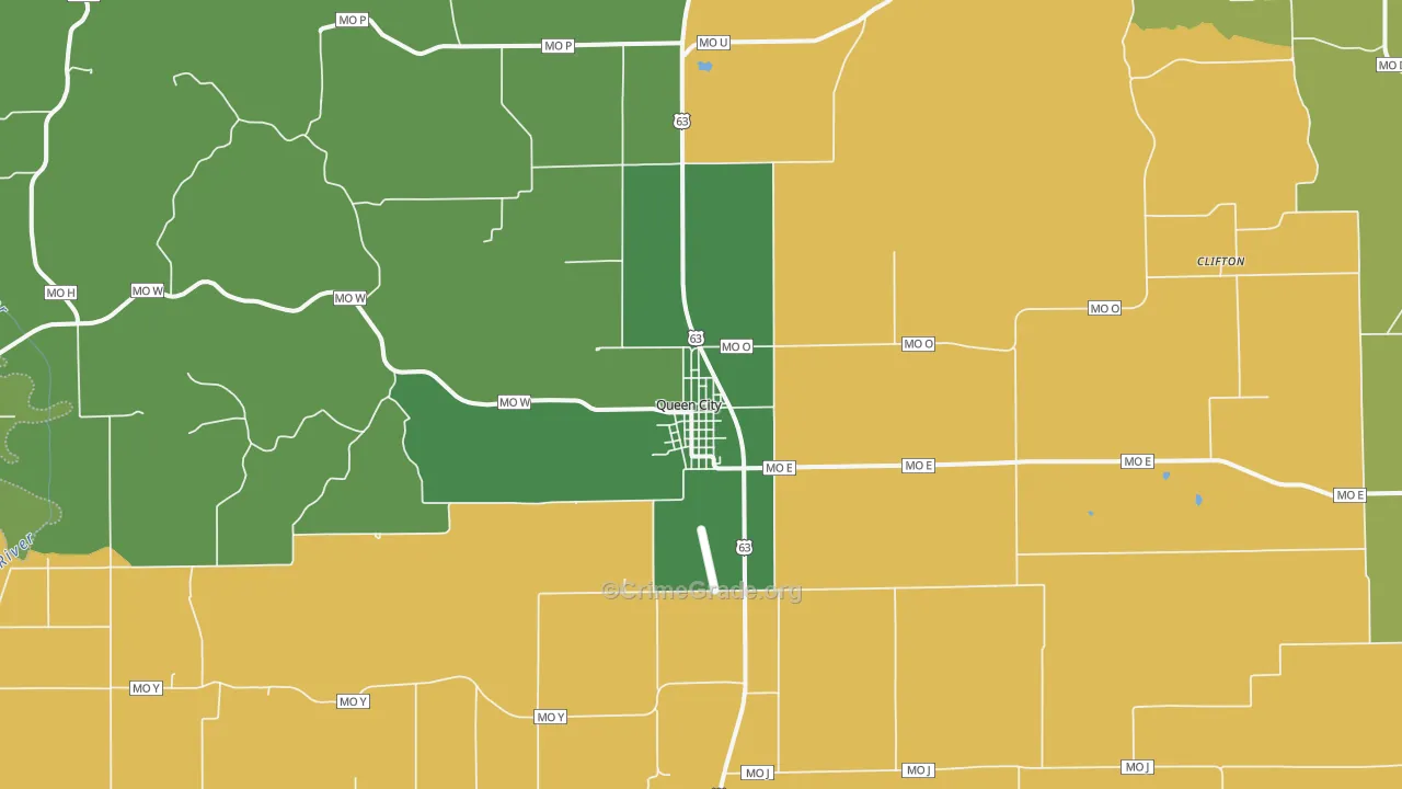 Queen City, MO Map of Vehicle Theft Rates