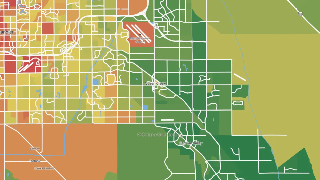 Queen Creek, AZ Map of Vehicle Theft Rates