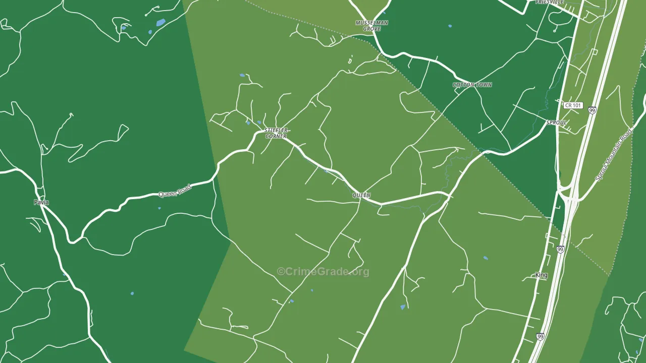 Queen, PA Map of Vehicle Theft Rates