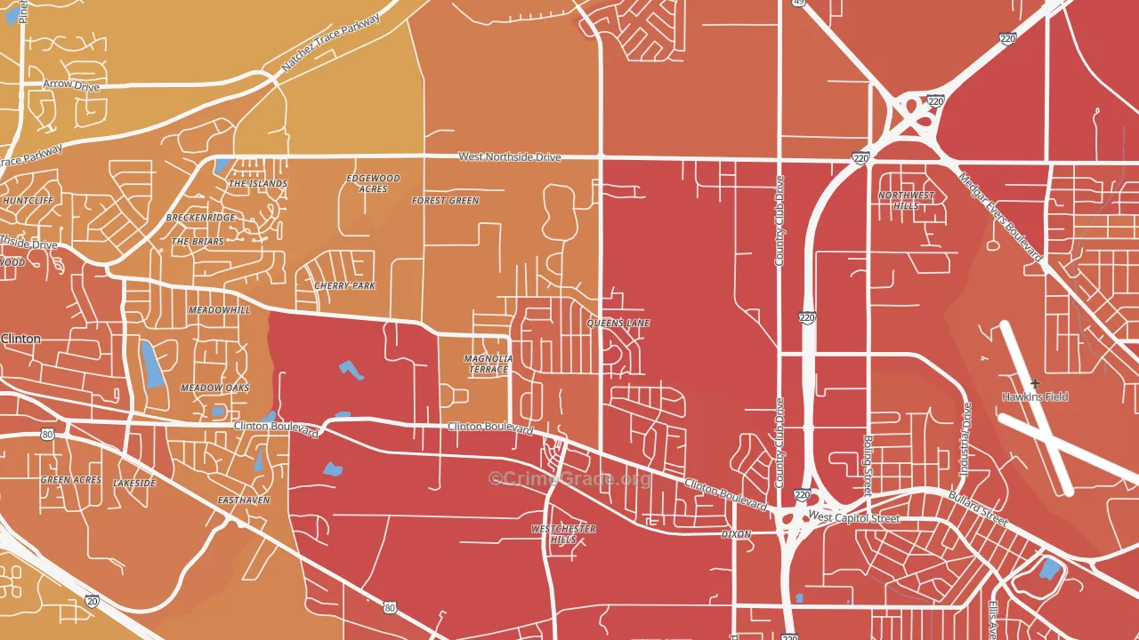 Queens-Magnolia Terrace, Jackson, MS Map of Vehicle Theft Rates