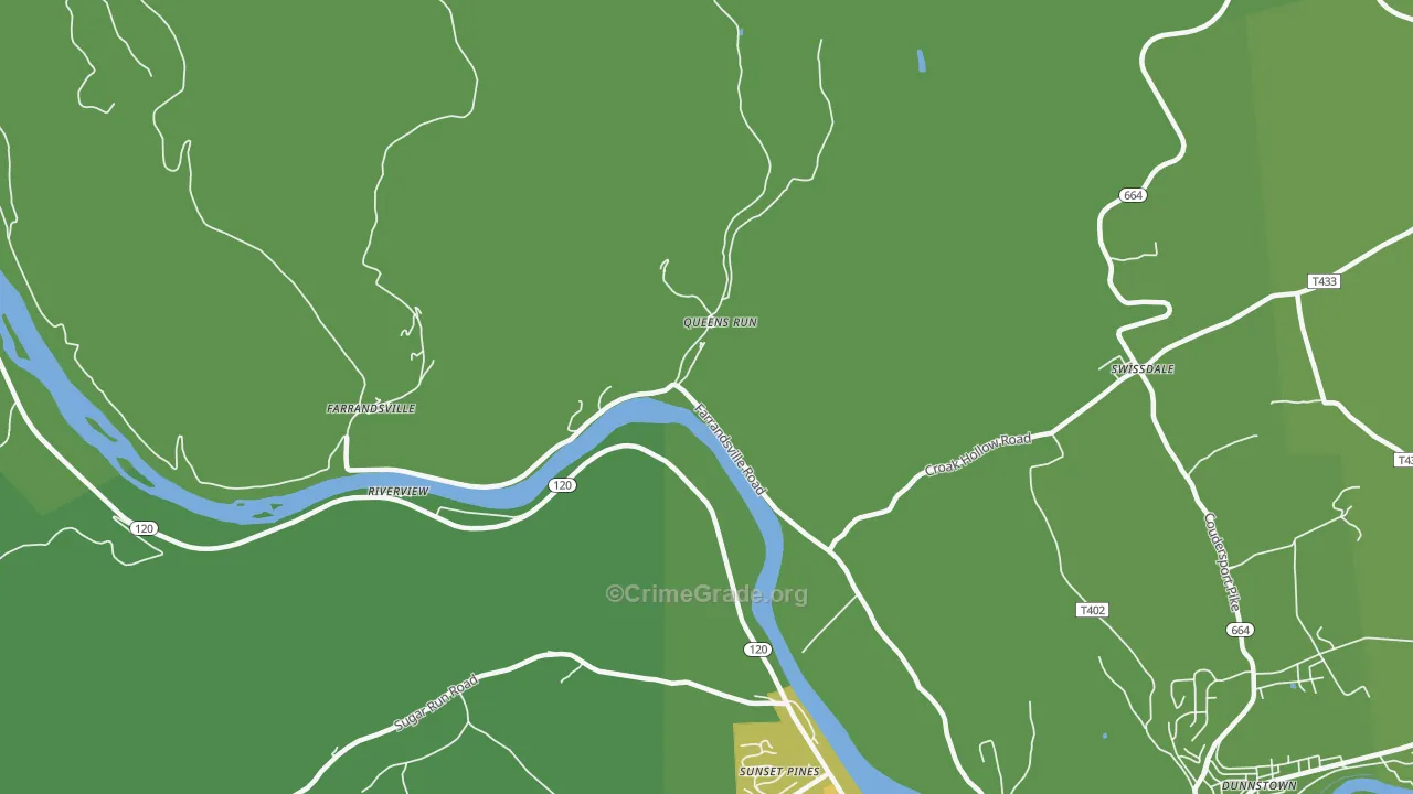 Queens Run, PA Map of Vehicle Theft Rates