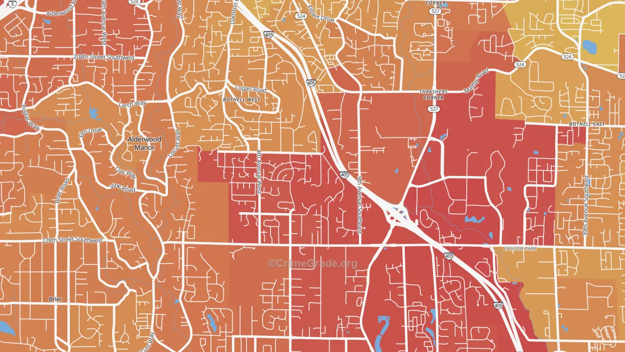 Queensboro-Brentwood-Crystal Spgs, Bothell, WA Map of Vehicle Theft Rates
