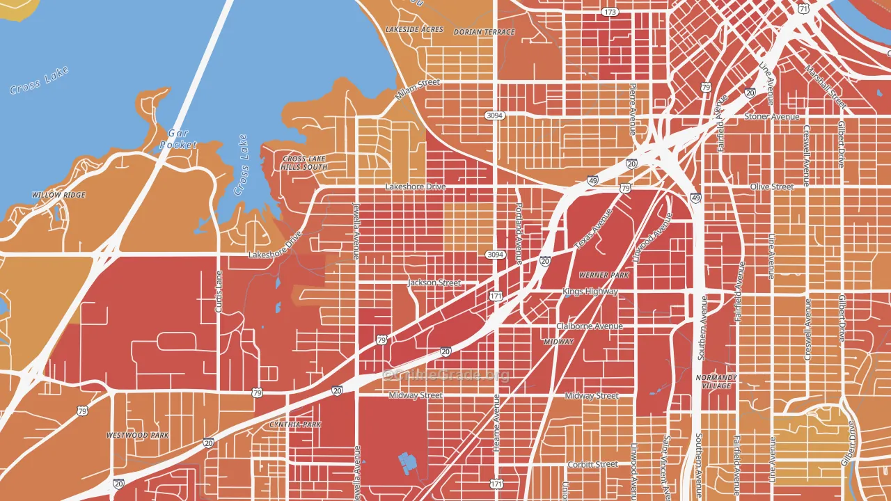 Queensborough, Shreveport, LA Map of Vehicle Theft Rates