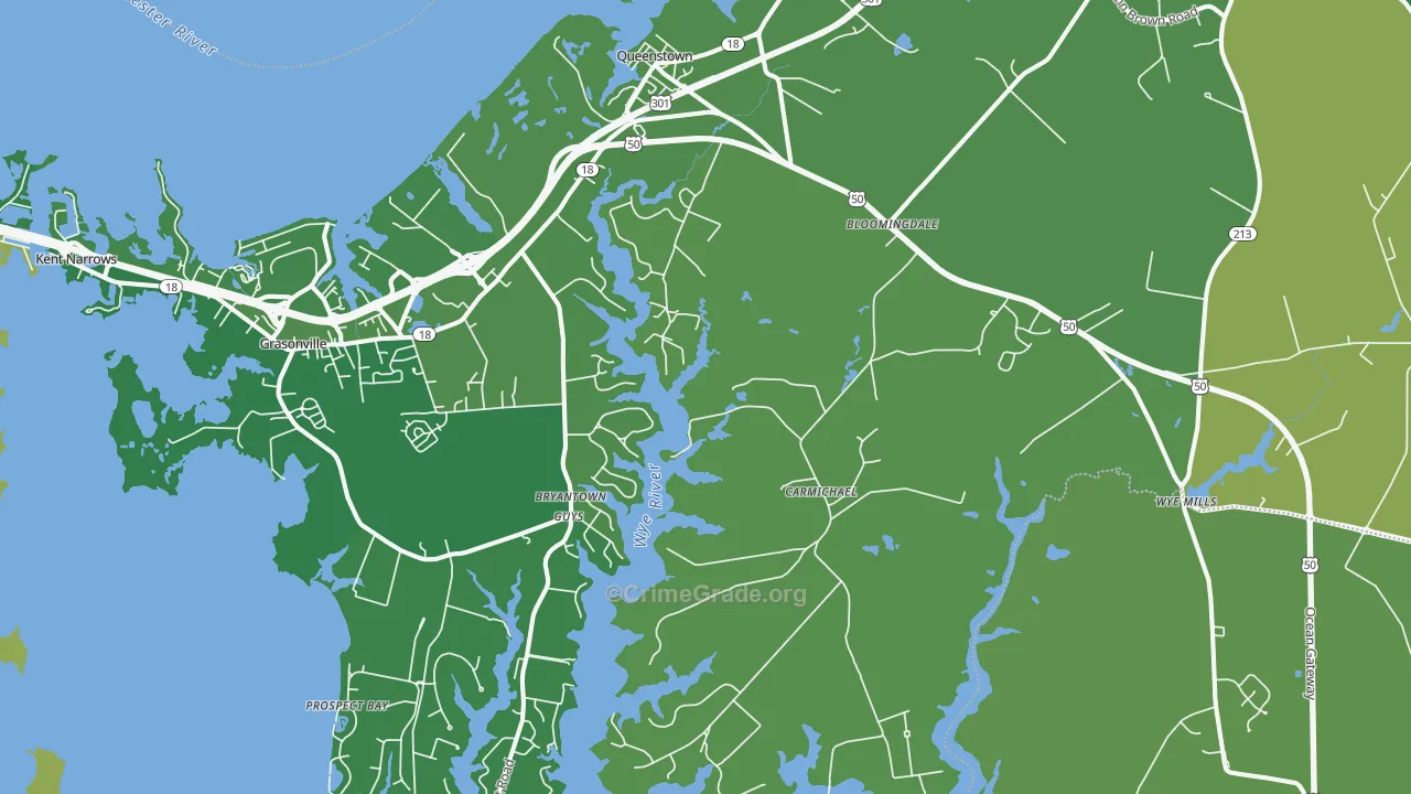 Queenstown, MD Map of Vehicle Theft Rates