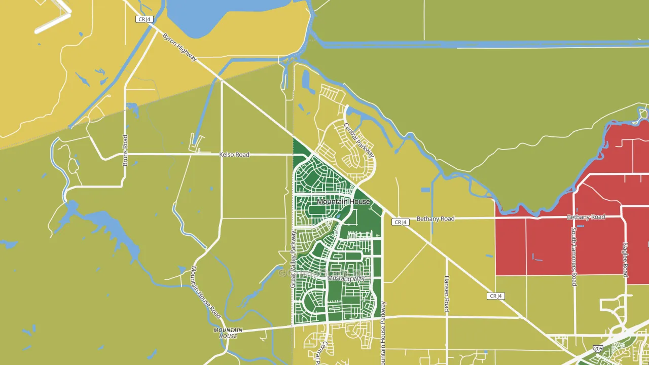 Questa, Mountain House, CA Map of Vehicle Theft Rates