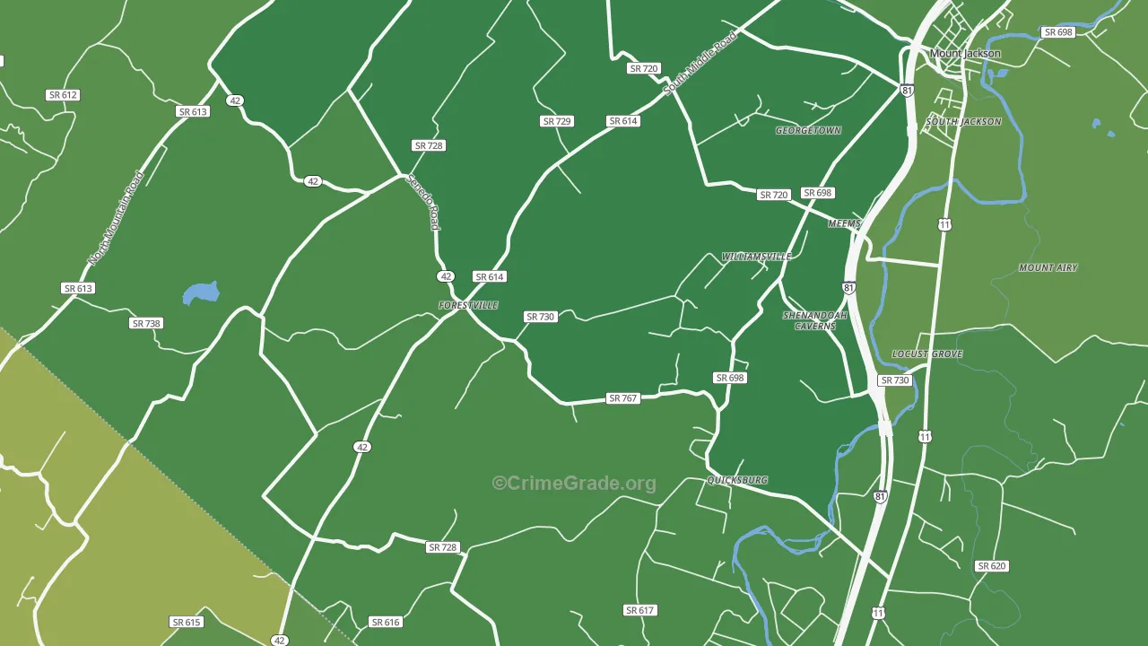 Quicksburg, VA Map of Vehicle Theft Rates