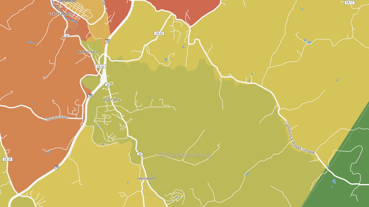 Quiet Dell, WV Map of Vehicle Theft Rates