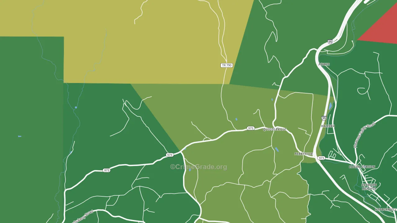 Quiggleville, PA Map of Vehicle Theft Rates