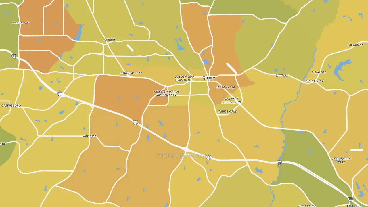 Quincy, FL Map of Vehicle Theft Rates