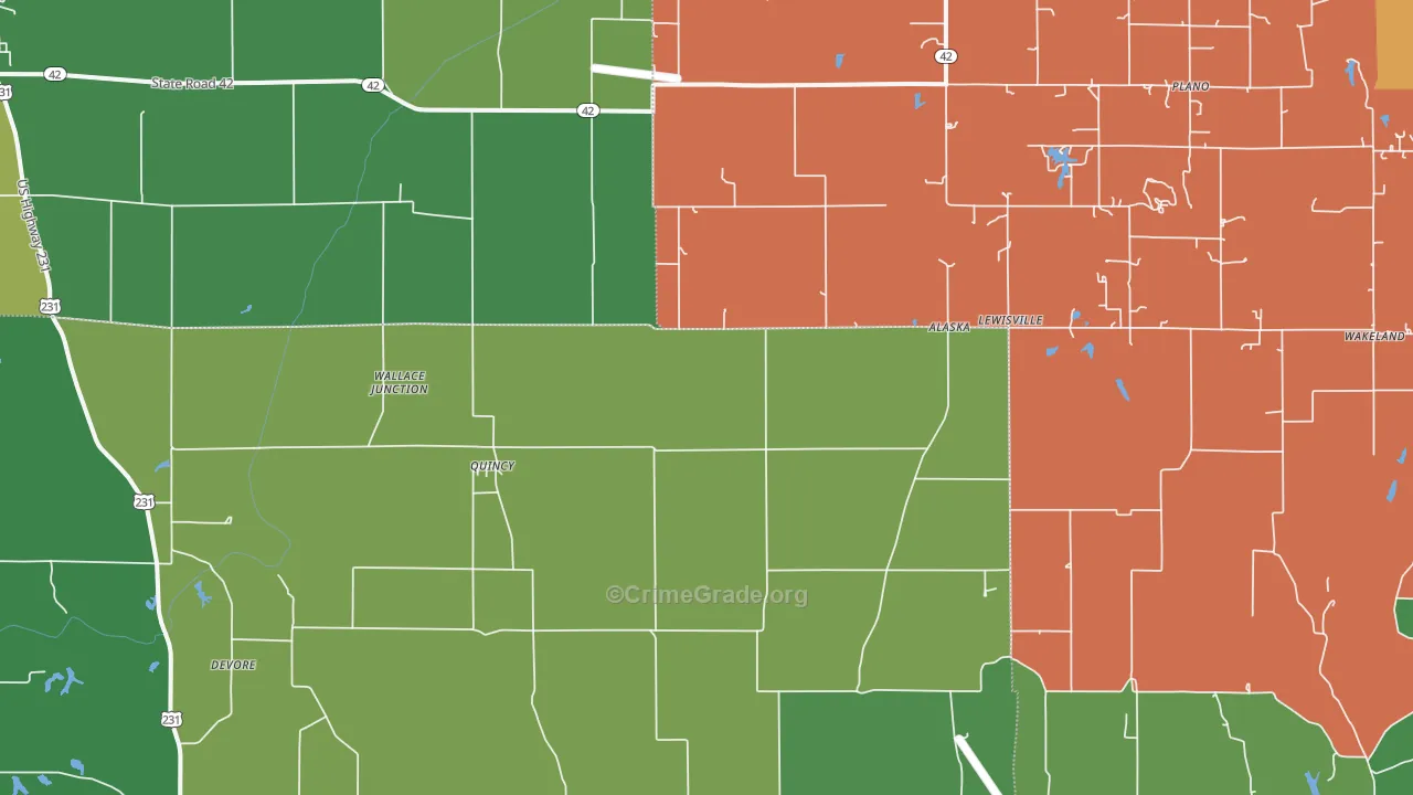Quincy, IN Map of Vehicle Theft Rates