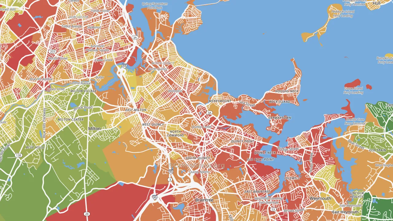 Quincy, MA Map of Vehicle Theft Rates