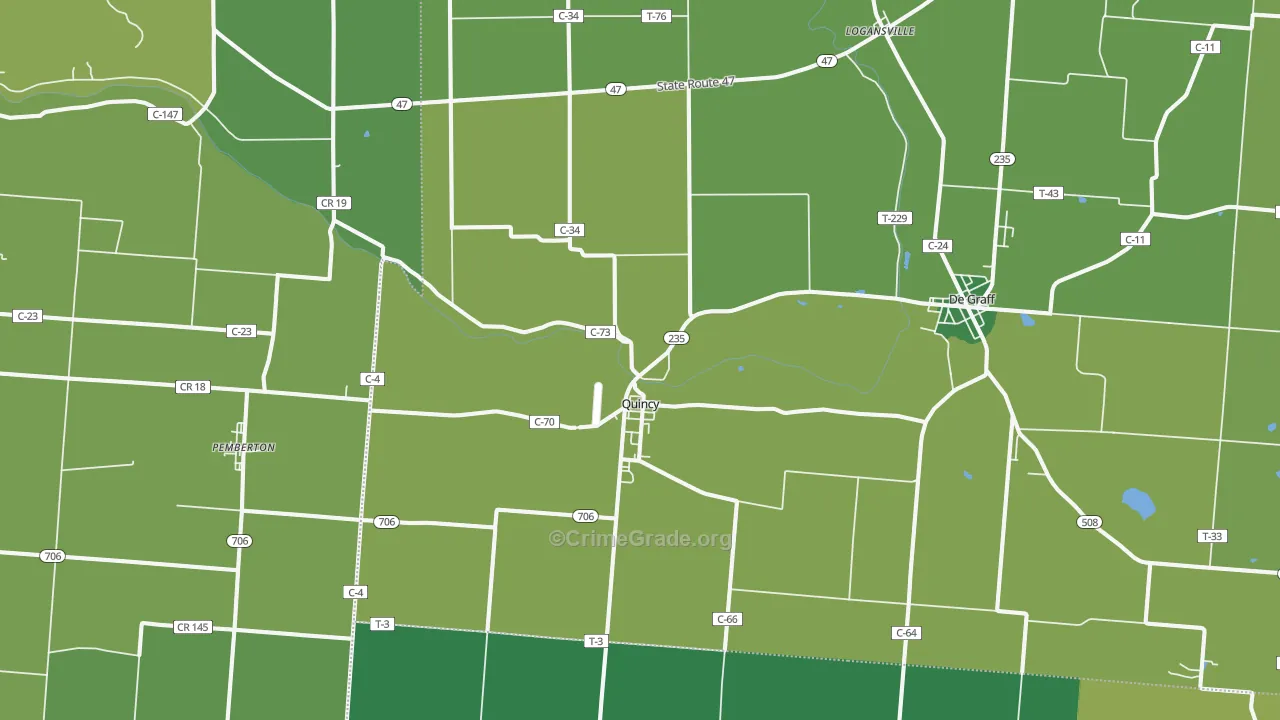 Quincy, OH Map of Vehicle Theft Rates