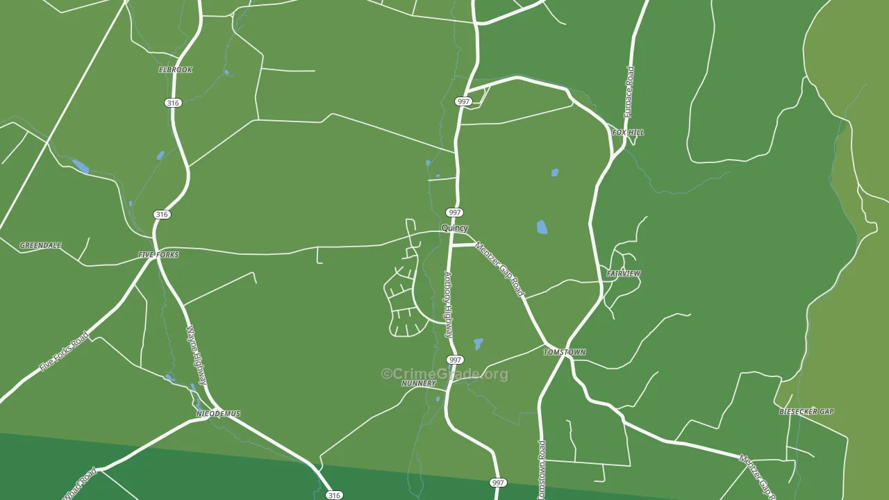 Quincy, PA Map of Vehicle Theft Rates