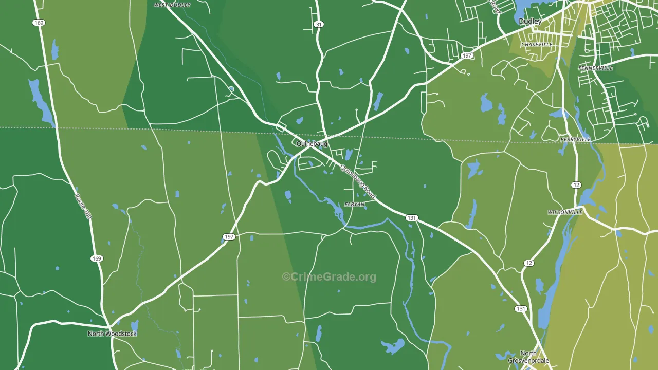 Quinebaug, CT Map of Vehicle Theft Rates