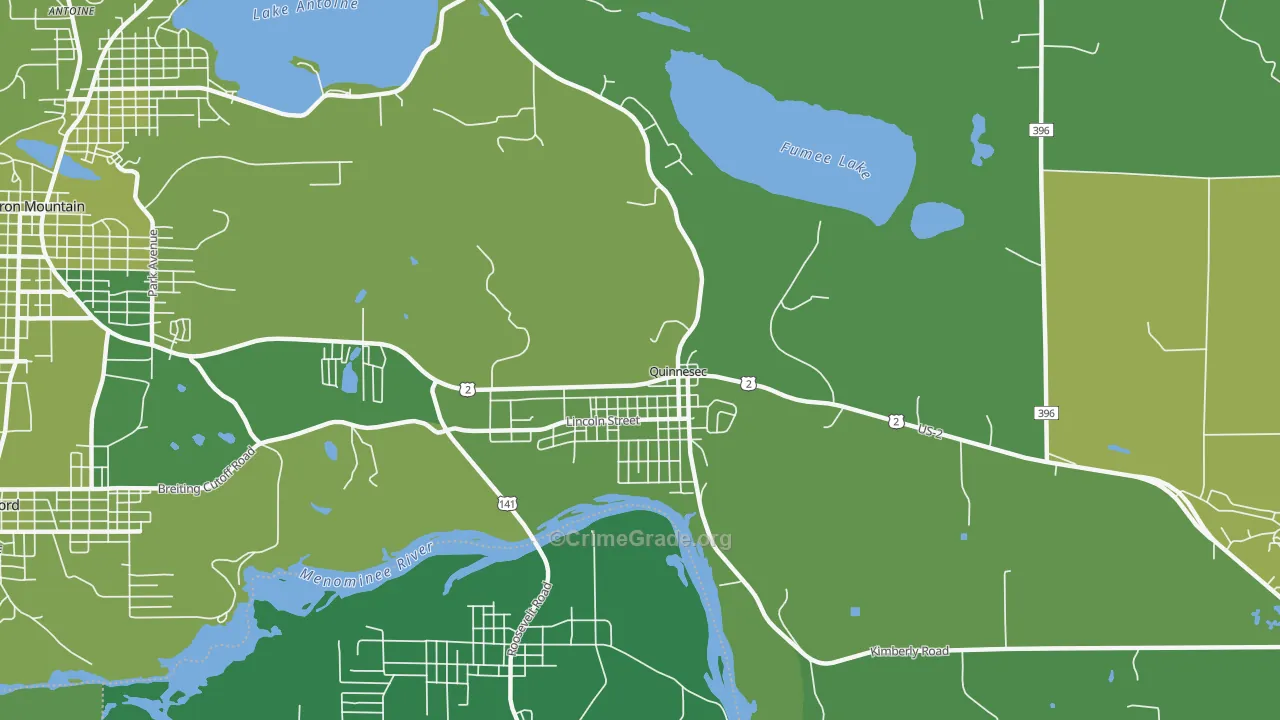 Quinnesec, MI Map of Vehicle Theft Rates