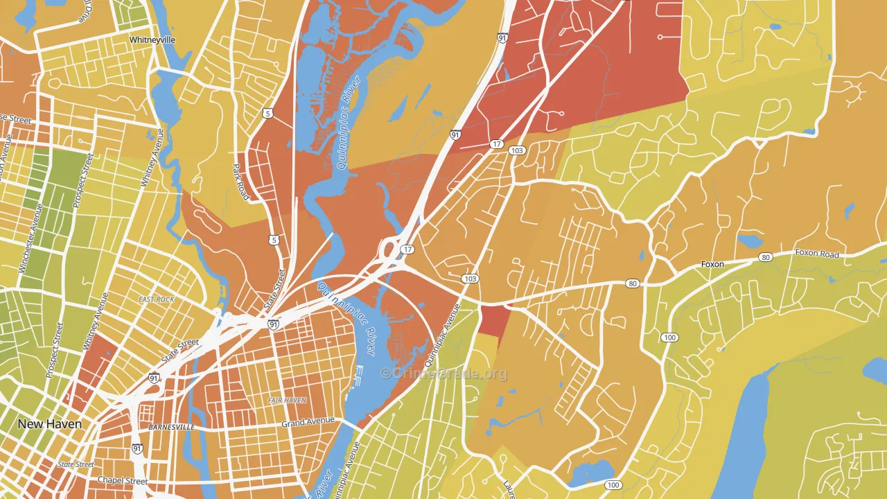 Quinnipiac Meadows, New Haven, CT Map of Vehicle Theft Rates