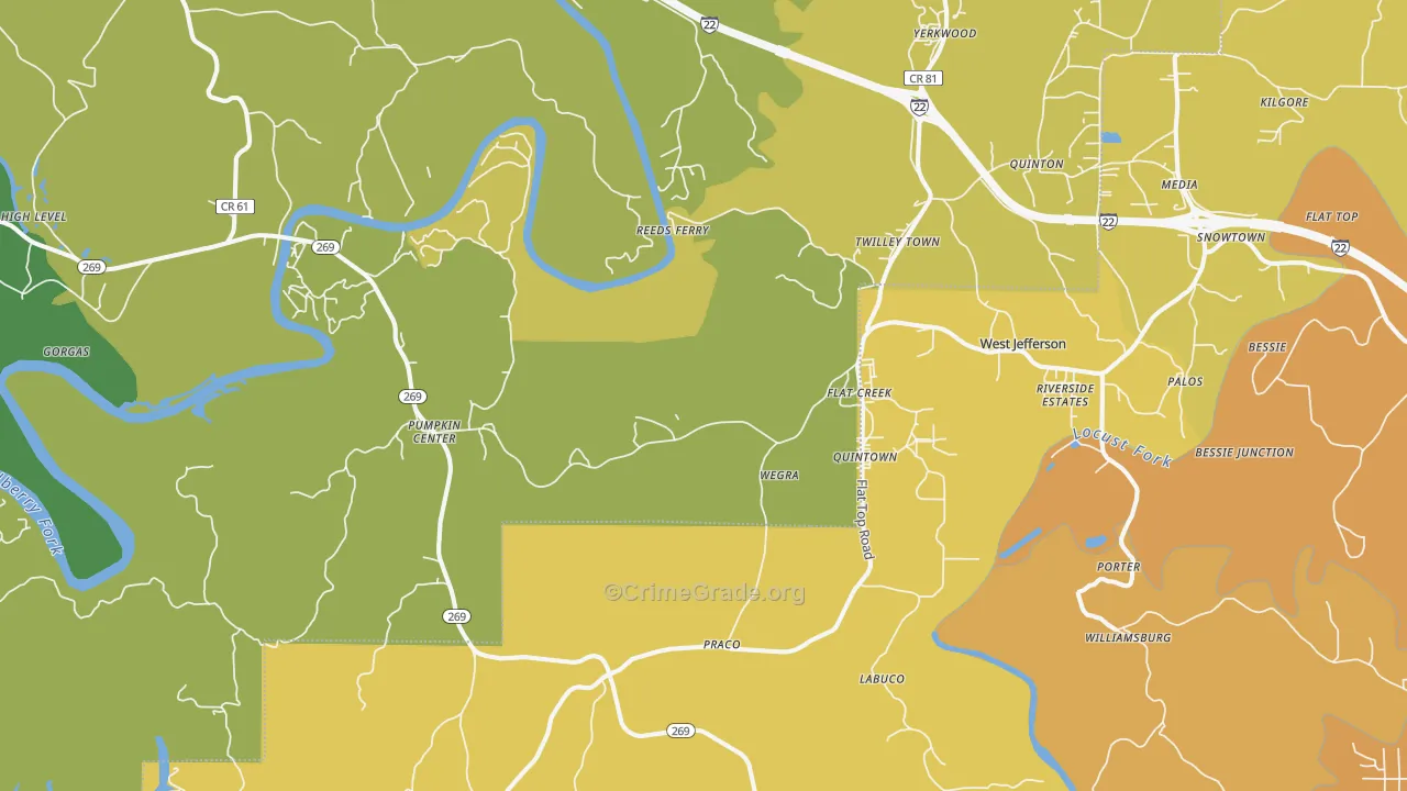 Quinton, AL Map of Vehicle Theft Rates
