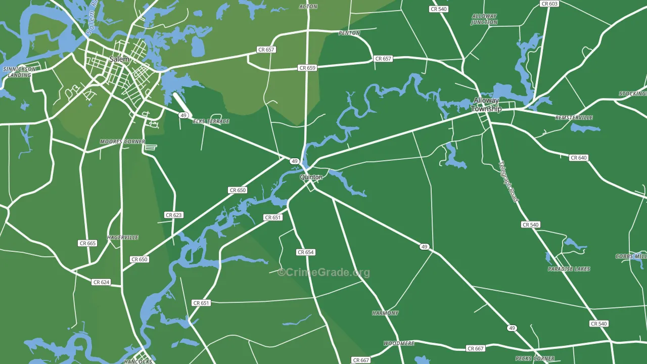 Quinton, NJ Map of Vehicle Theft Rates