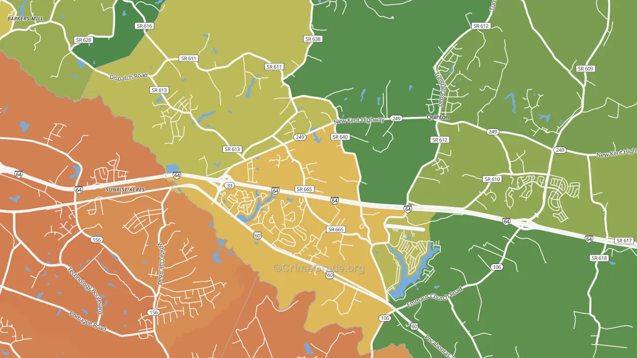 Quinton, VA Map of Vehicle Theft Rates