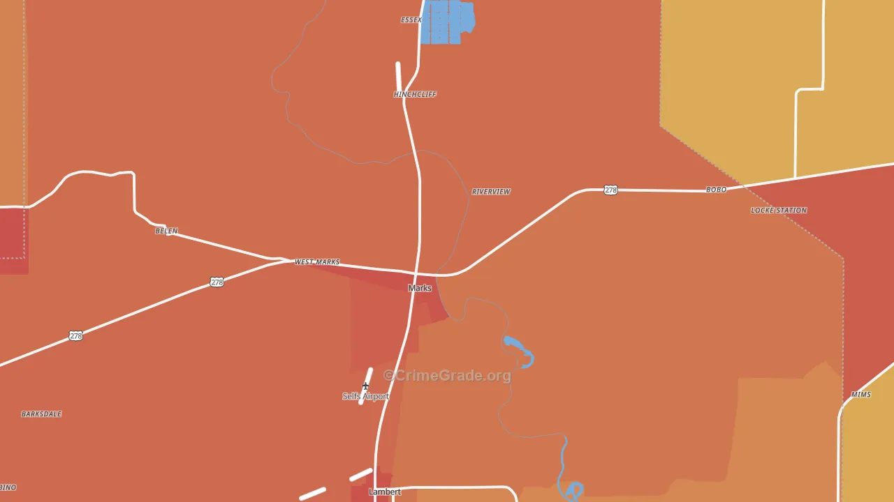 Quitman County, MS Map of Vehicle Theft Rates