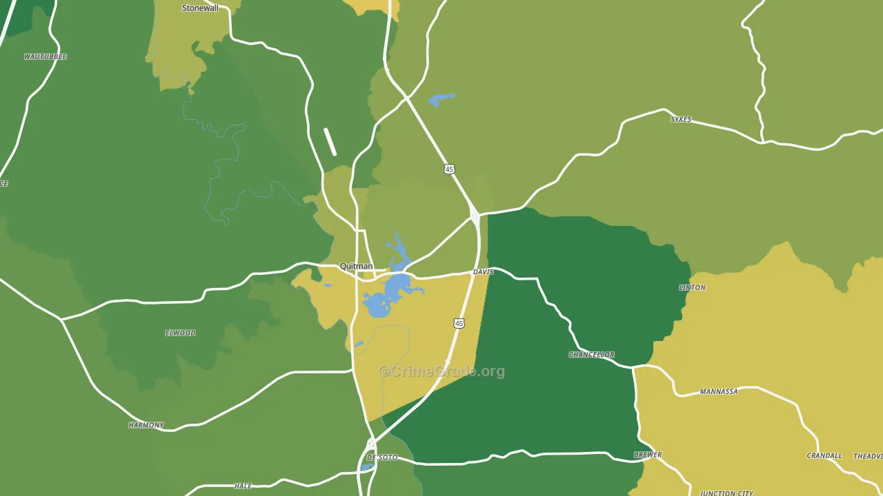 Quitman, MS Map of Vehicle Theft Rates