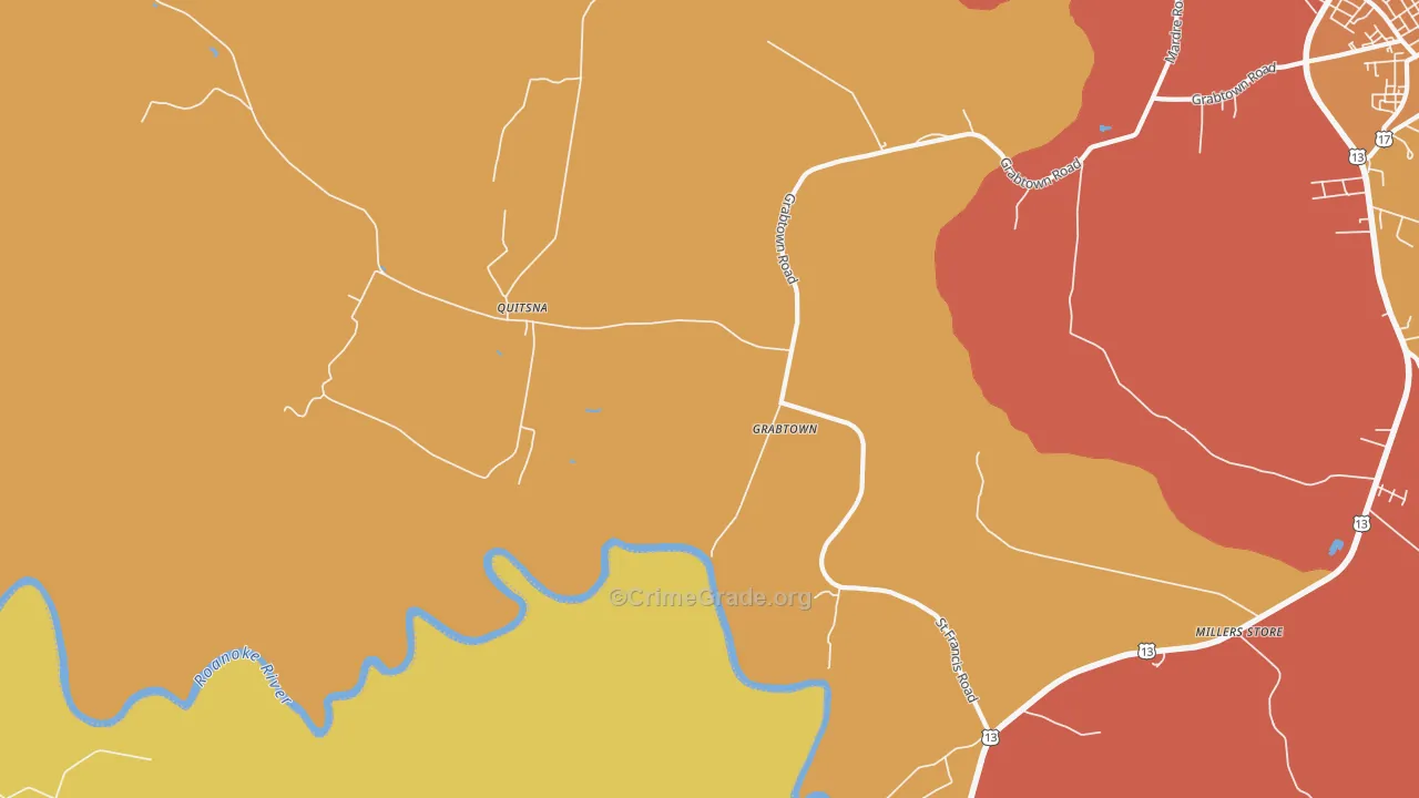Quitsna, NC Map of Vehicle Theft Rates