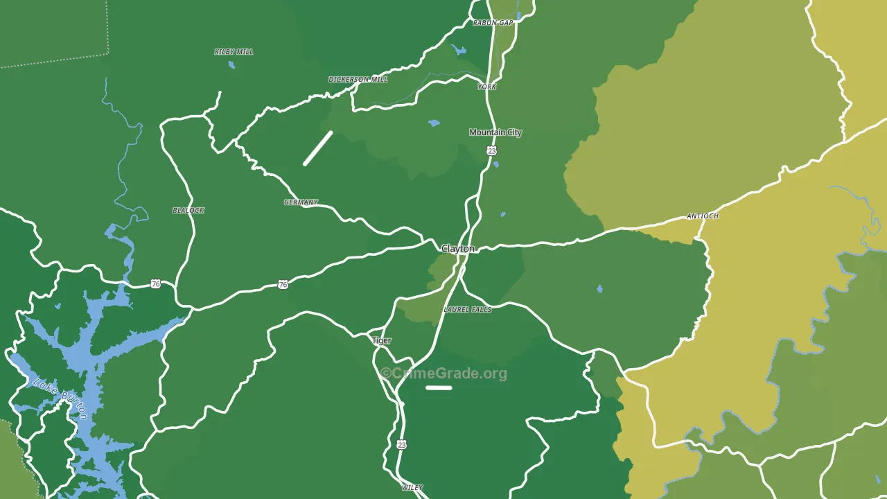 Rabun County, GA Map of Vehicle Theft Rates