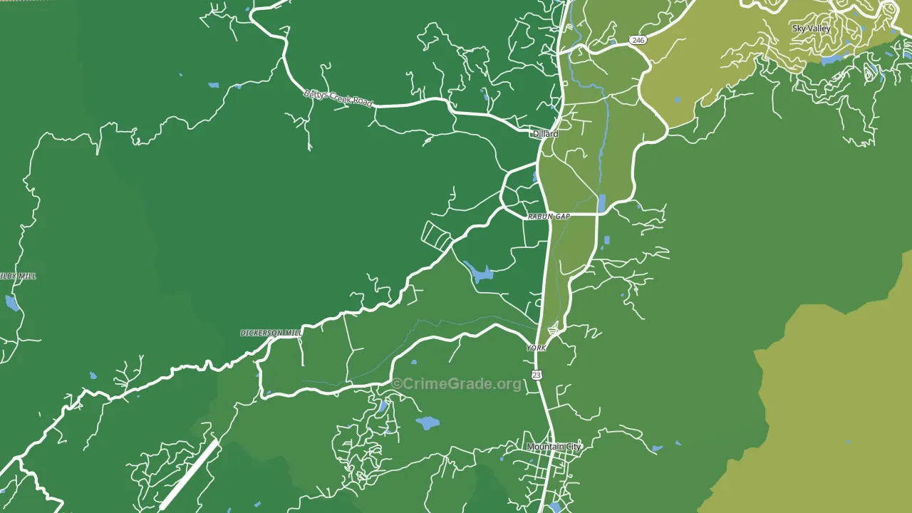 Rabun Gap, GA Map of Vehicle Theft Rates