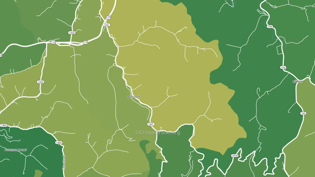 Raccoon, KY Map of Vehicle Theft Rates