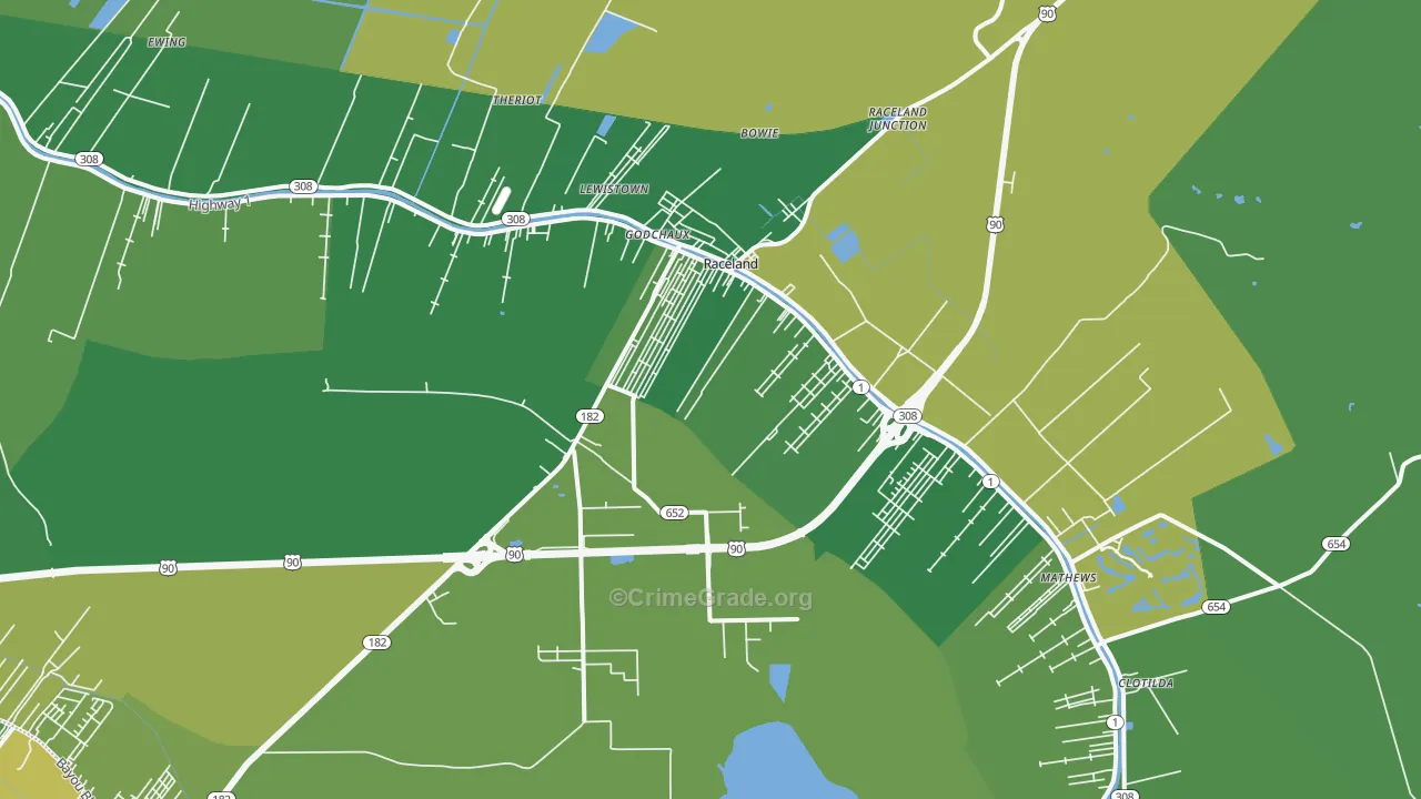Raceland, LA Map of Vehicle Theft Rates