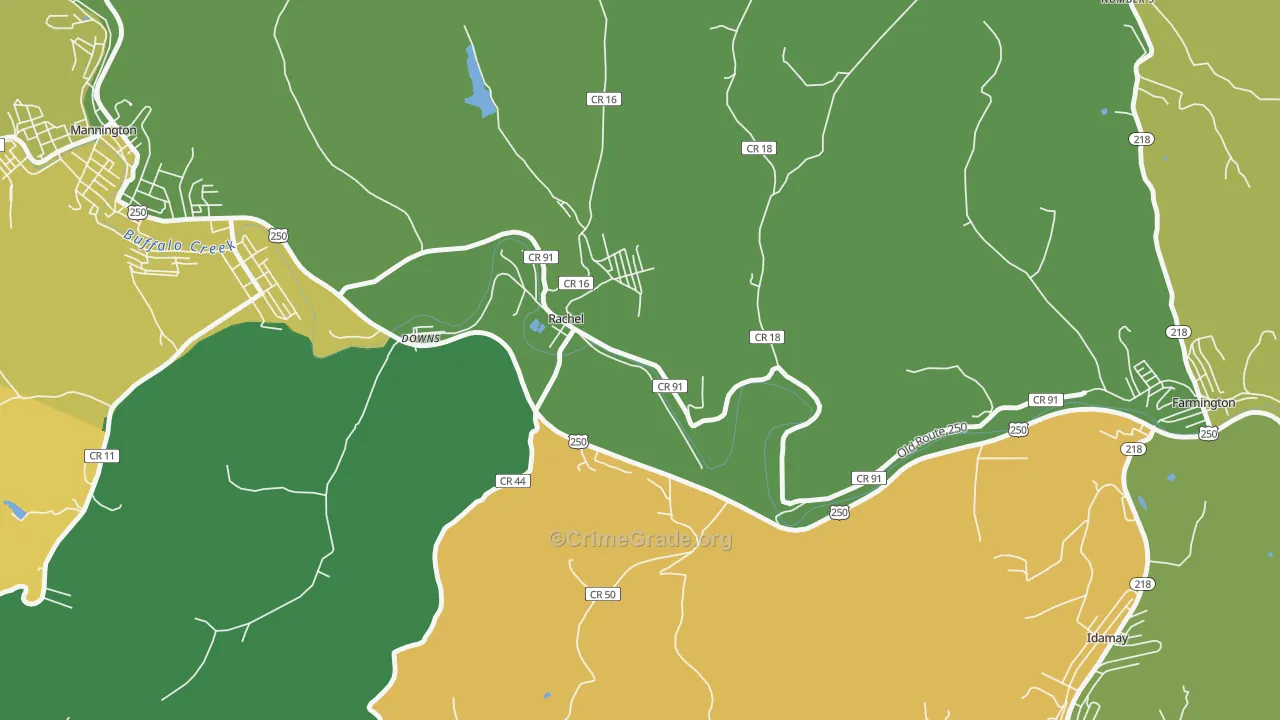 Rachel, WV Map of Vehicle Theft Rates