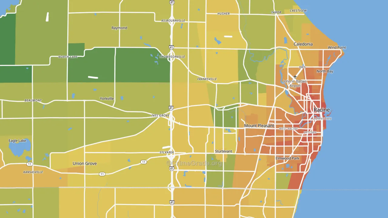Racine County, WI Map of Vehicle Theft Rates