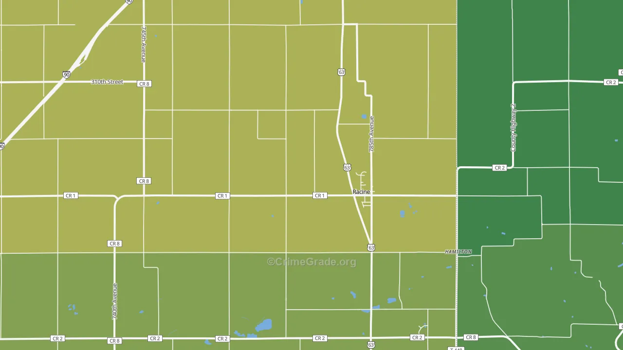 Racine, MN Map of Vehicle Theft Rates