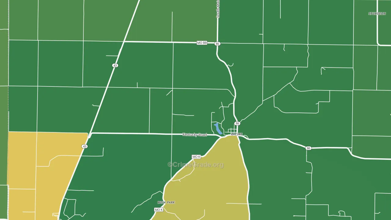 Racine, MO Map of Vehicle Theft Rates