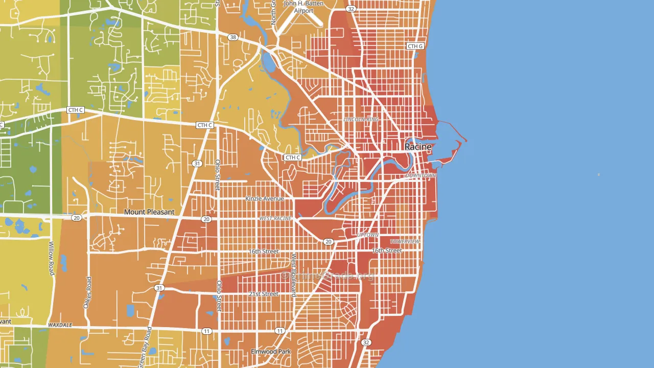Racine, WI Map of Vehicle Theft Rates