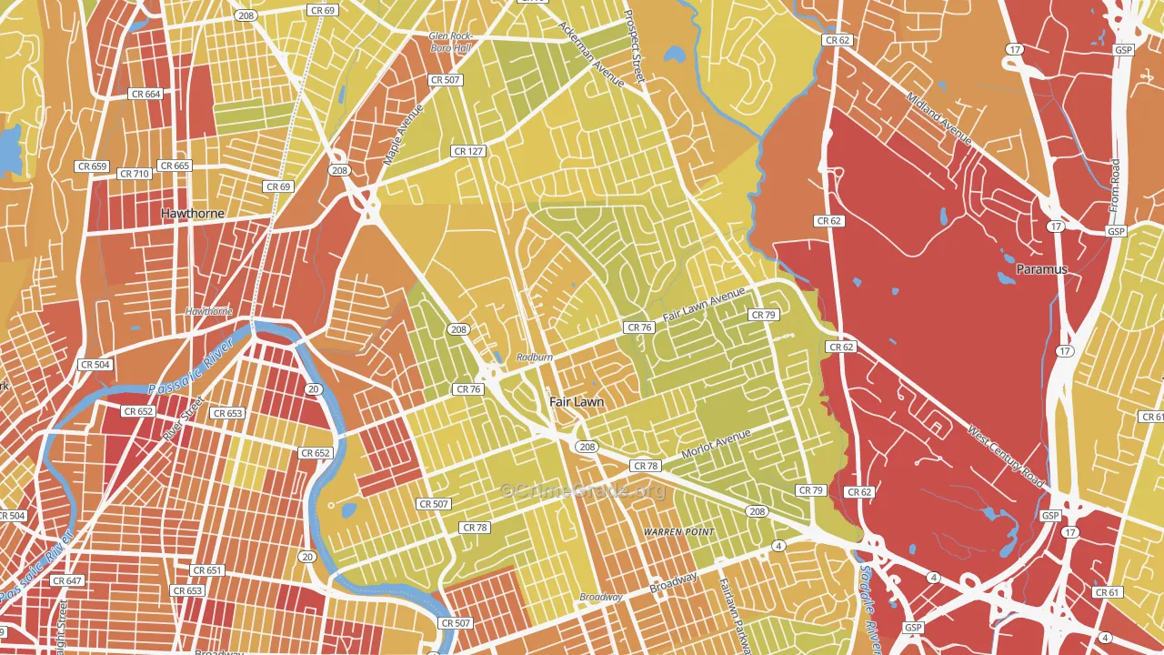 Radburn, Fair Lawn, NJ Map of Vehicle Theft Rates