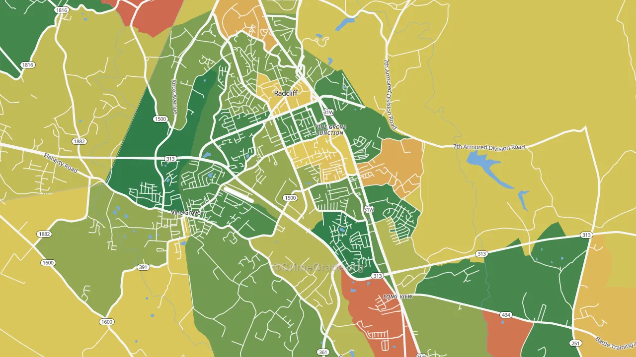 Radcliff, KY Map of Vehicle Theft Rates