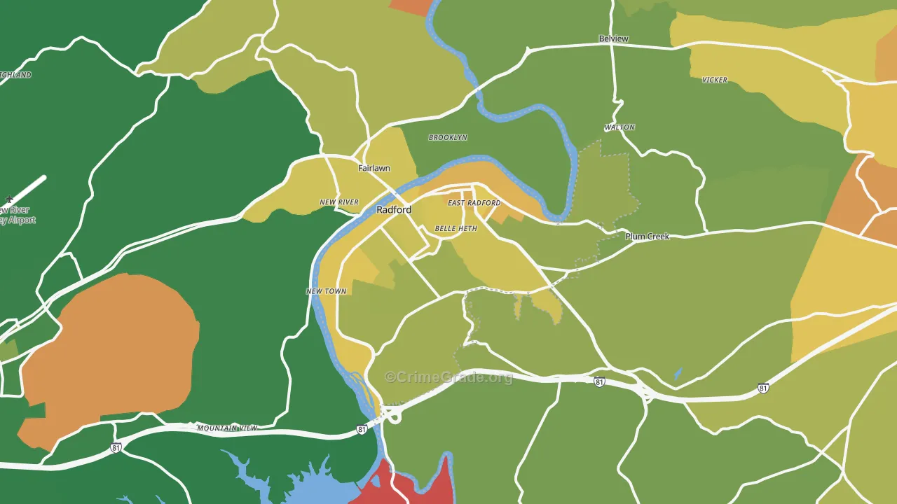 Radford, VA Map of Vehicle Theft Rates