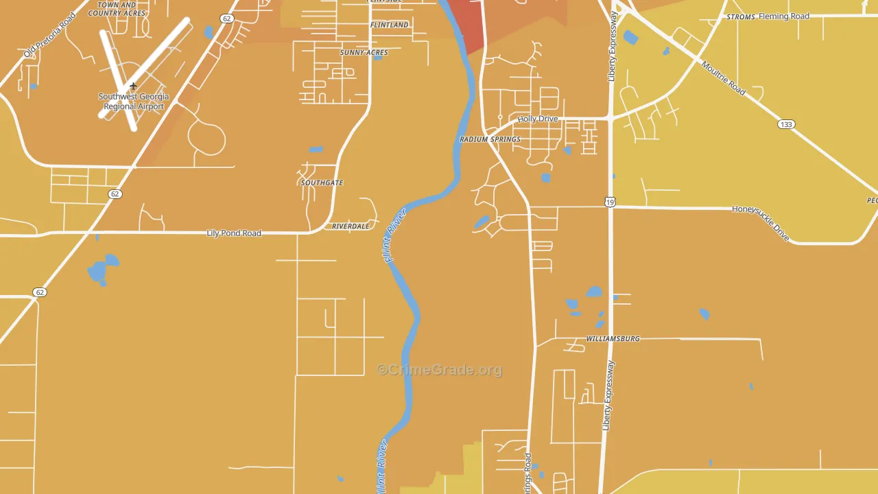 Radium Springs, GA Map of Vehicle Theft Rates