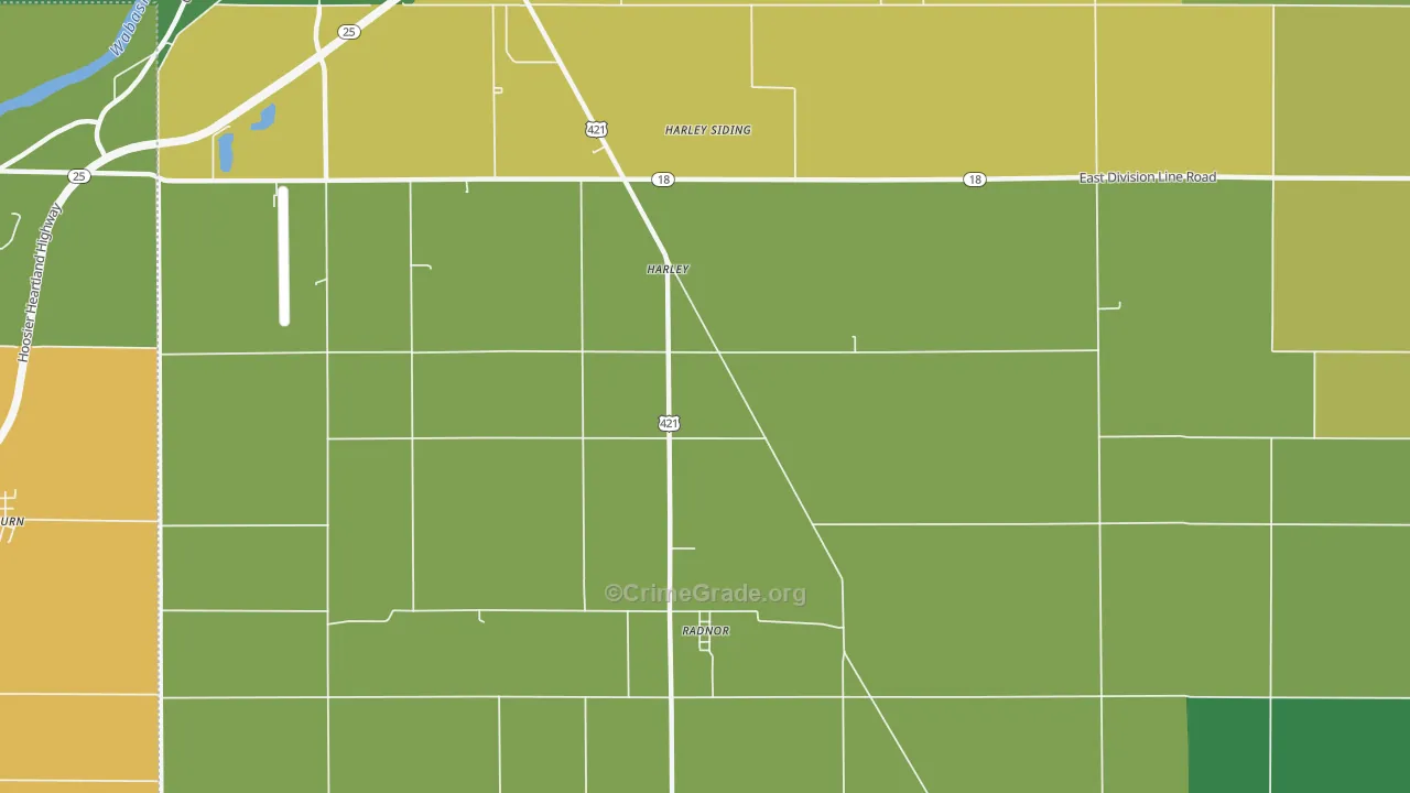 Radnor, IN Map of Vehicle Theft Rates