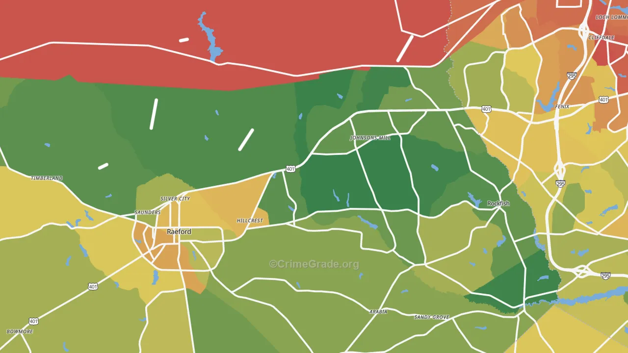 Raeford, NC Map of Vehicle Theft Rates